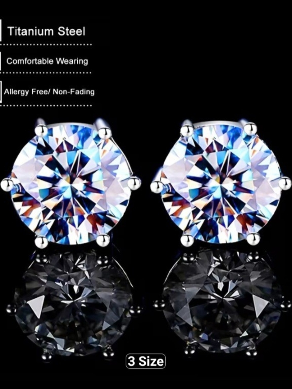 Titanium Steel White Crystal Stud Earrings - Women Jewelry